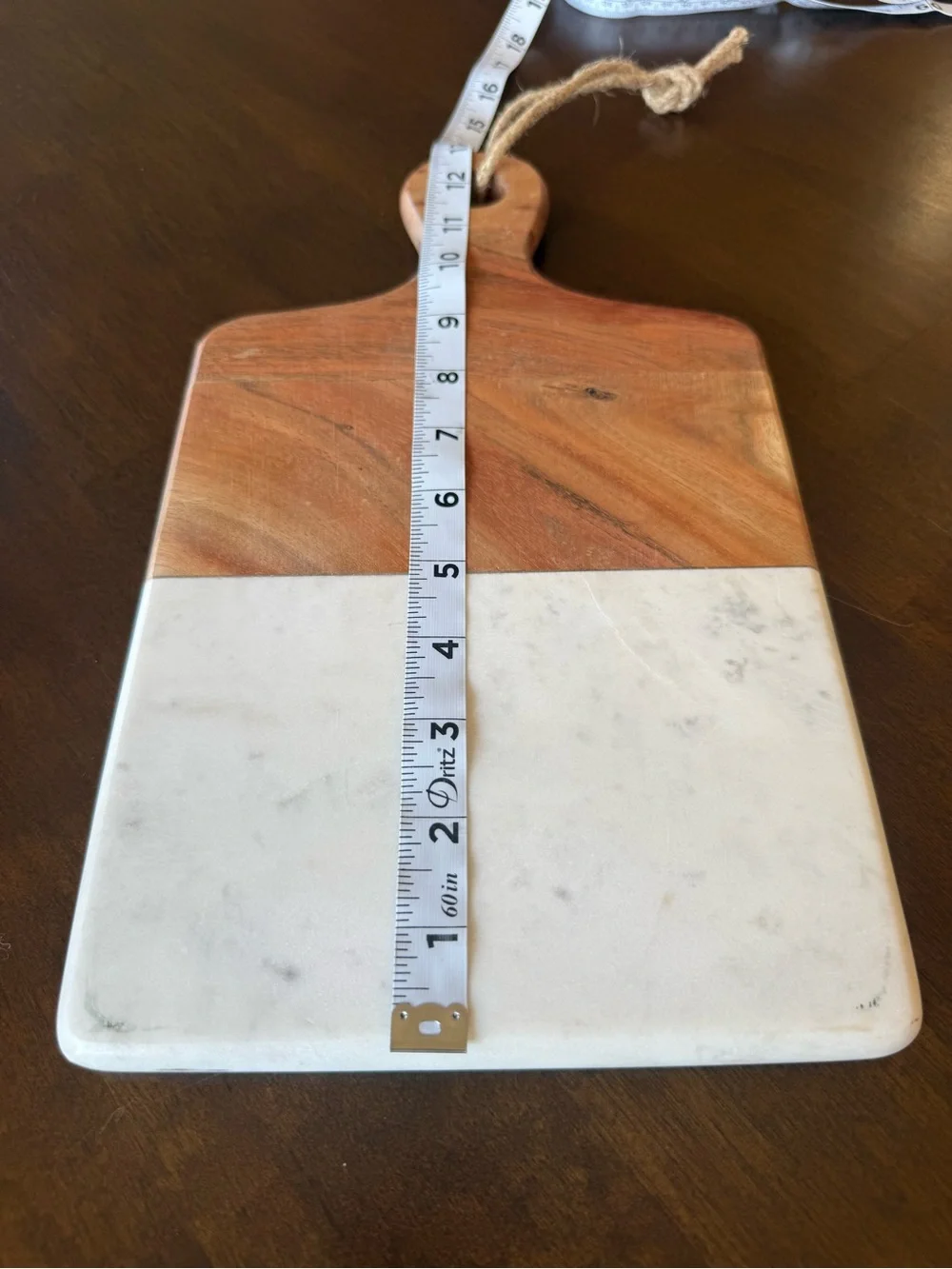 Artisanal Two-Tone Wood and White Marble Serving Board